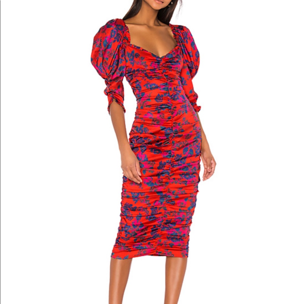For Love And Lemons Red and Blue Floral Dress